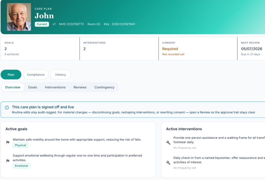 Care plan dashboard preview