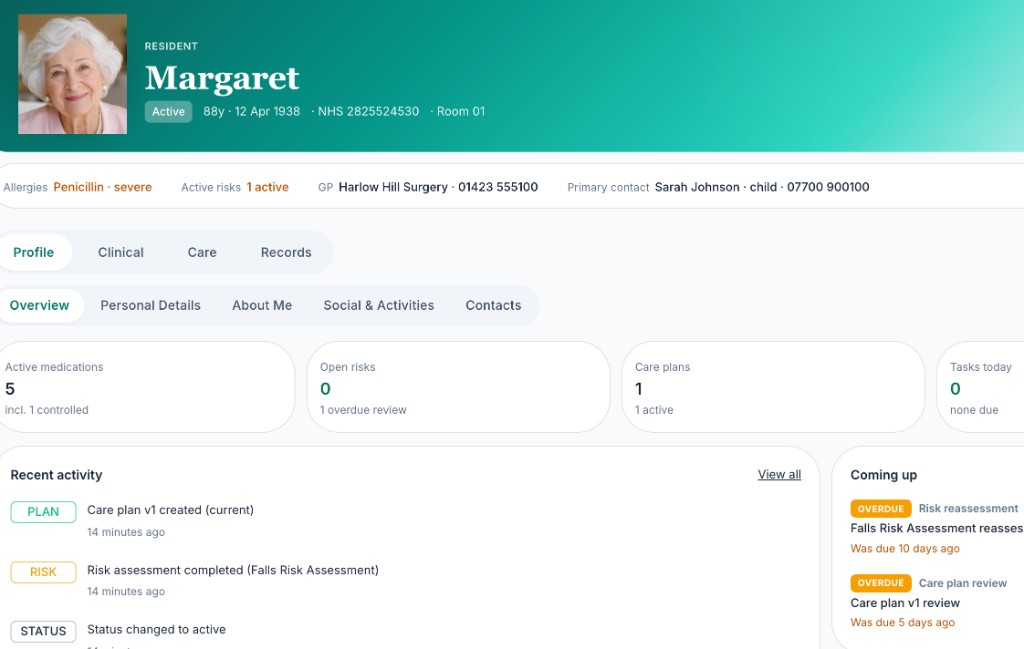Resident profile dashboard preview